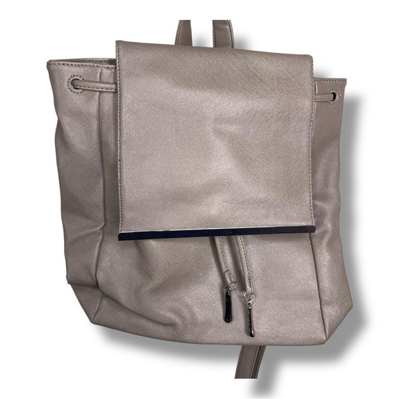 Just Fab Grey Faux Leather Backpack Womens  Gray Travel Casual Drawstring Lined - Picture 1 of 10